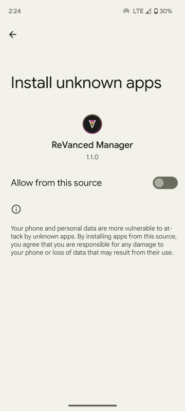 Allowing ReVanced Manager to install apps